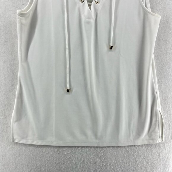 Ann Taylor Factory Tops Womens M White Lace Up V Neck Sleeveless Boho Minimalist - Picture 6 of 12